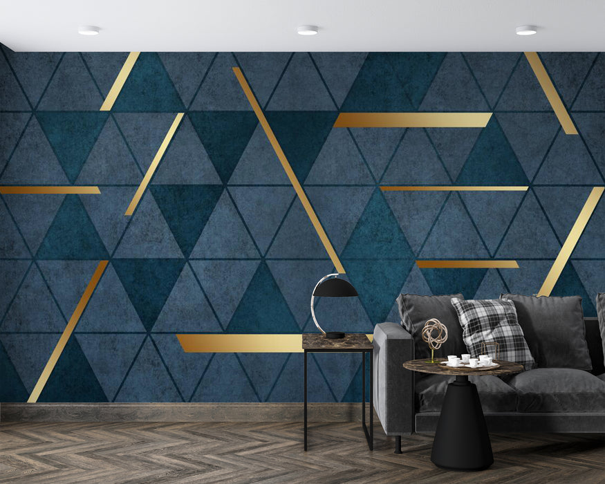 Luxurious blue background gold wire line wallpaper mural