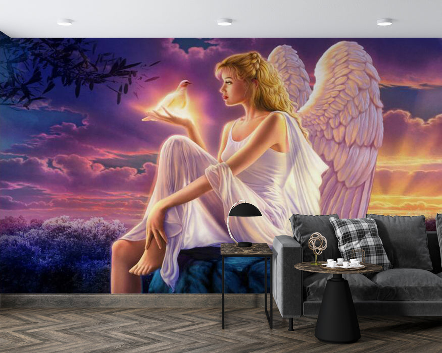 Angel, bird wallpaper mural