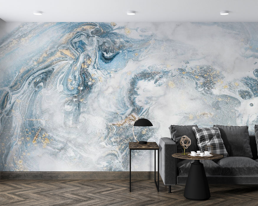 Wallpaper with a light blue marble like texture