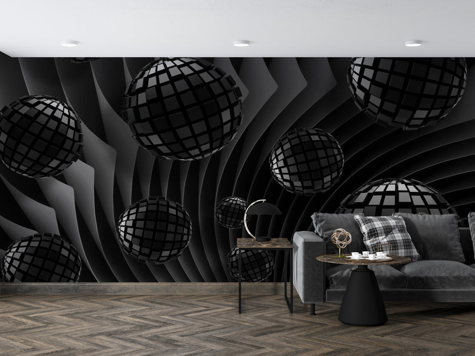 Wallpaper geometric elements such as spheres and curved lines