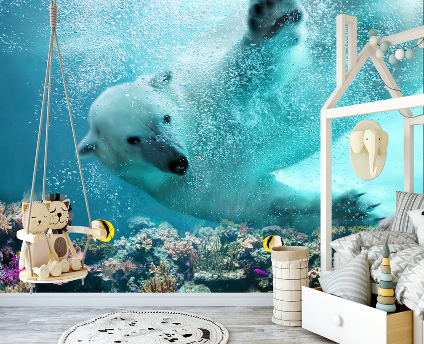 Swimming polar bear wallpaper mural