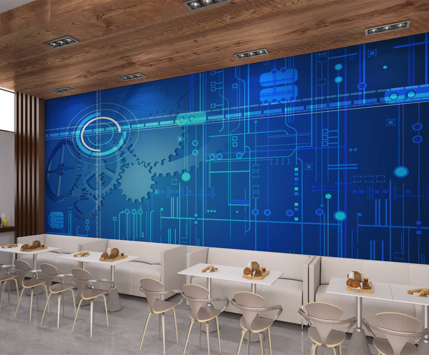 Technological mechanical elements wallpaper mural