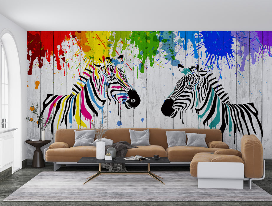 Wallpaper striped zebra painted with bright colors