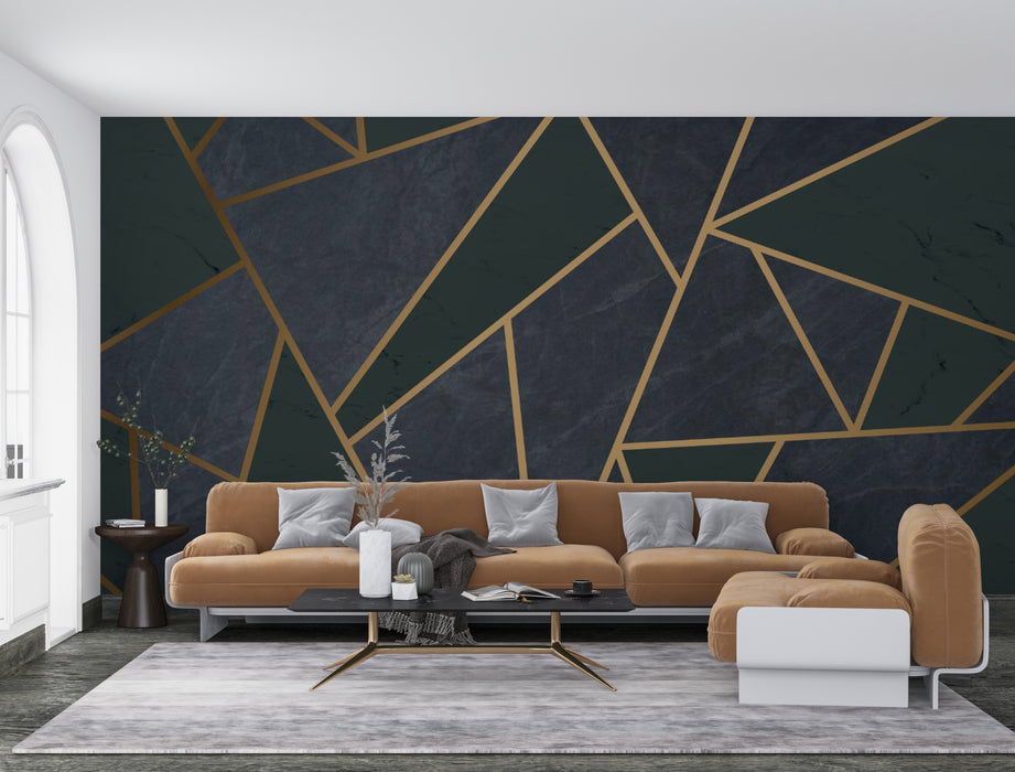 Wallpaper polygonal panels with golden lines